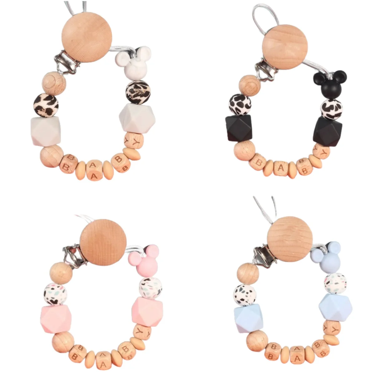 New Heart Baby Anti-Drop Chain Pacifier Clips Silicone Beads Infant Nipple Appease Soother Chain Clips Dummy Holder Nipple Clip