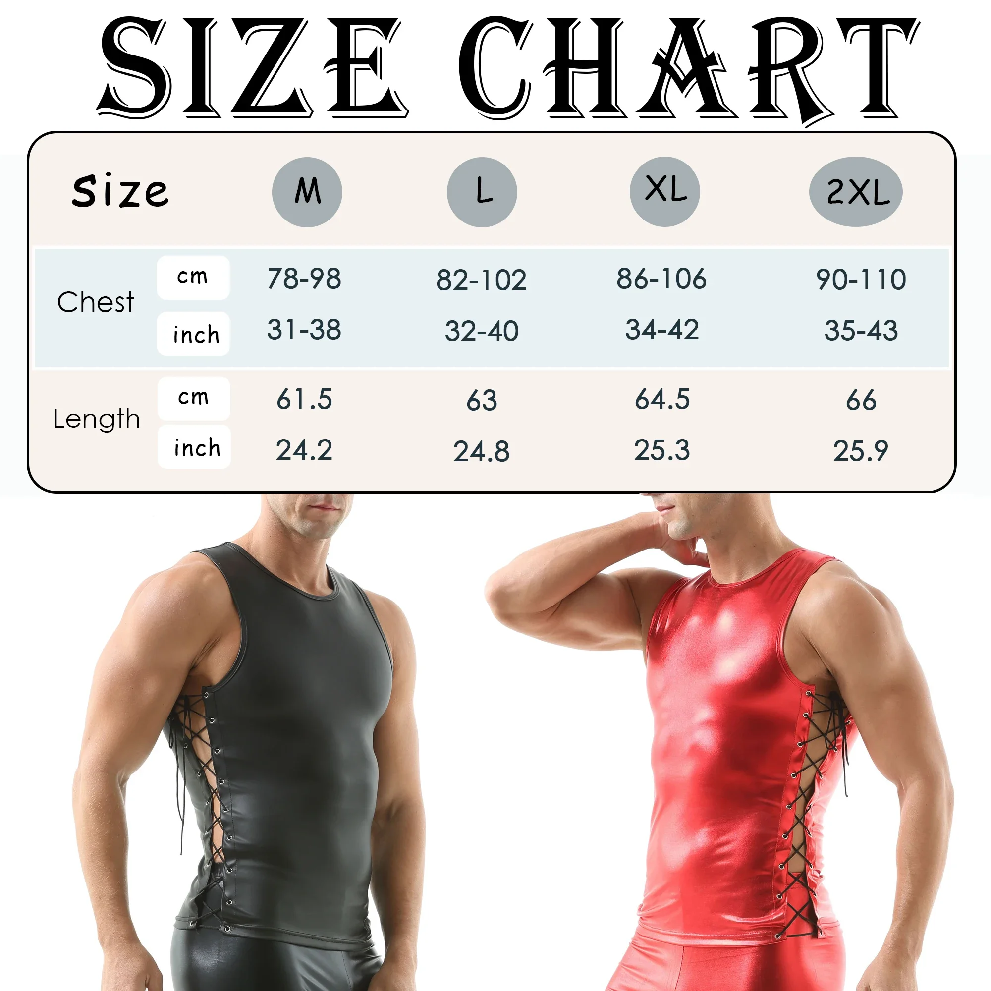 Men's Sexy Black Faux Leather Tanks Tops Tights Side Bandage Leather Punk Vest Sleeveless Undershirt Tank Top Outfits Clubwear