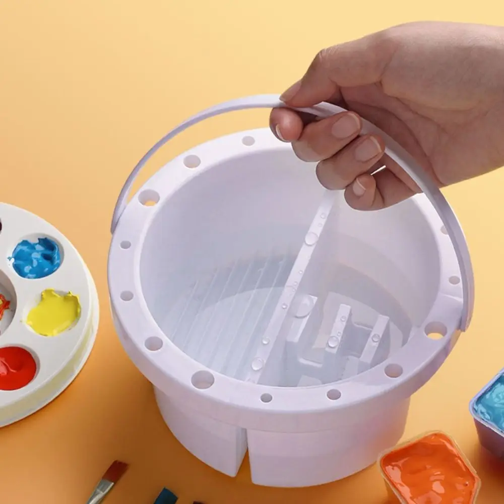 

Portable Double Grid Paint Brush Washer Palette rotundity Brush Washing Bucket Lid Handheld Type Brush Cleaning Tool Student