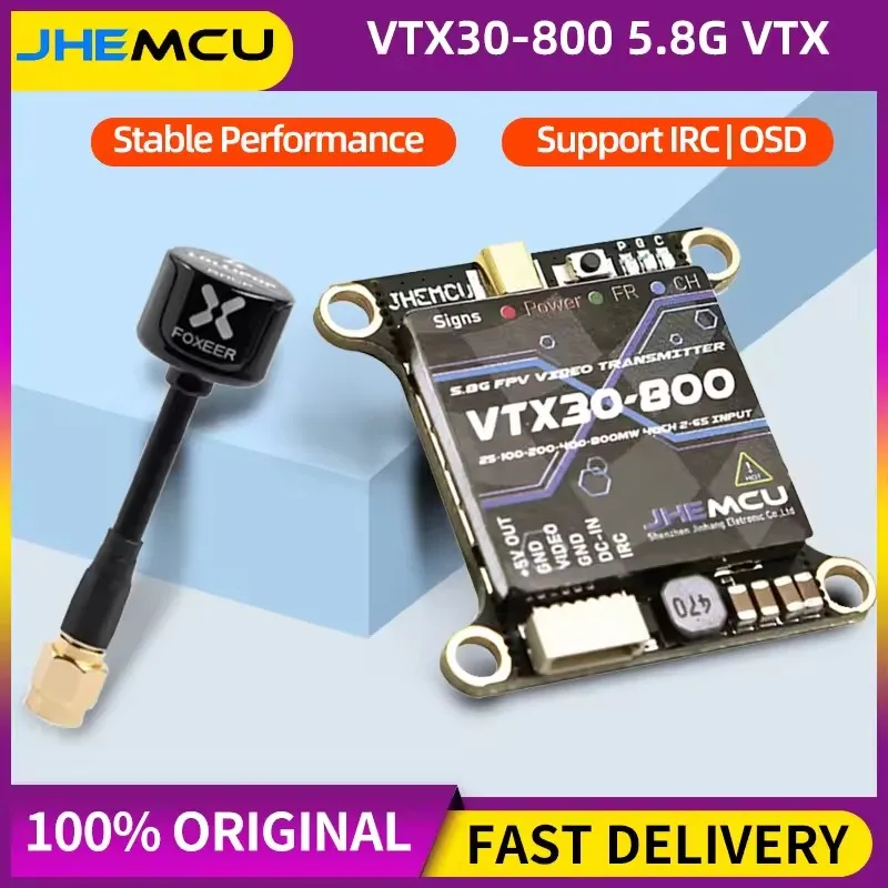 

JHEMCU VTX30-800 5.8G 40CH PitMode 25mW 100mW 200mW 400mW 800mW Adjustable VTX 2-6S 30X30mm for RC FPV Racing Freestyle Drone