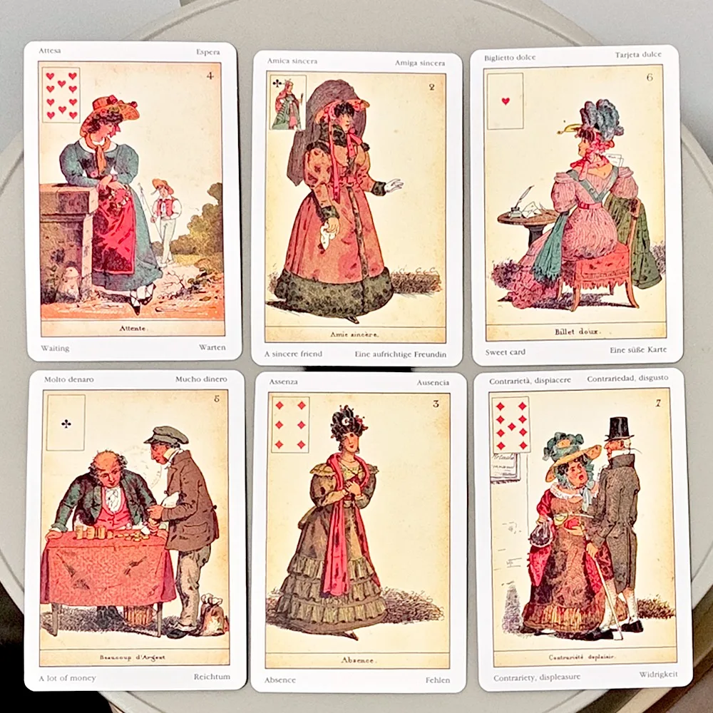 Cartes Oracle Sibilla Indovina, jeu de divination vintage de 52 cartes, 10,5 x 6 cm, style victorien multilingue