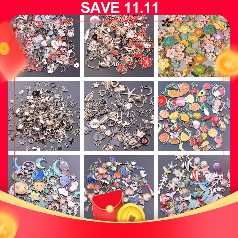 

30pcs Enamel Alloy Kawaii Shell Starfish Fruit Cosmetics Starry Sky Diy Women Bracelet Jewelry Making Mix Pendant Accessories