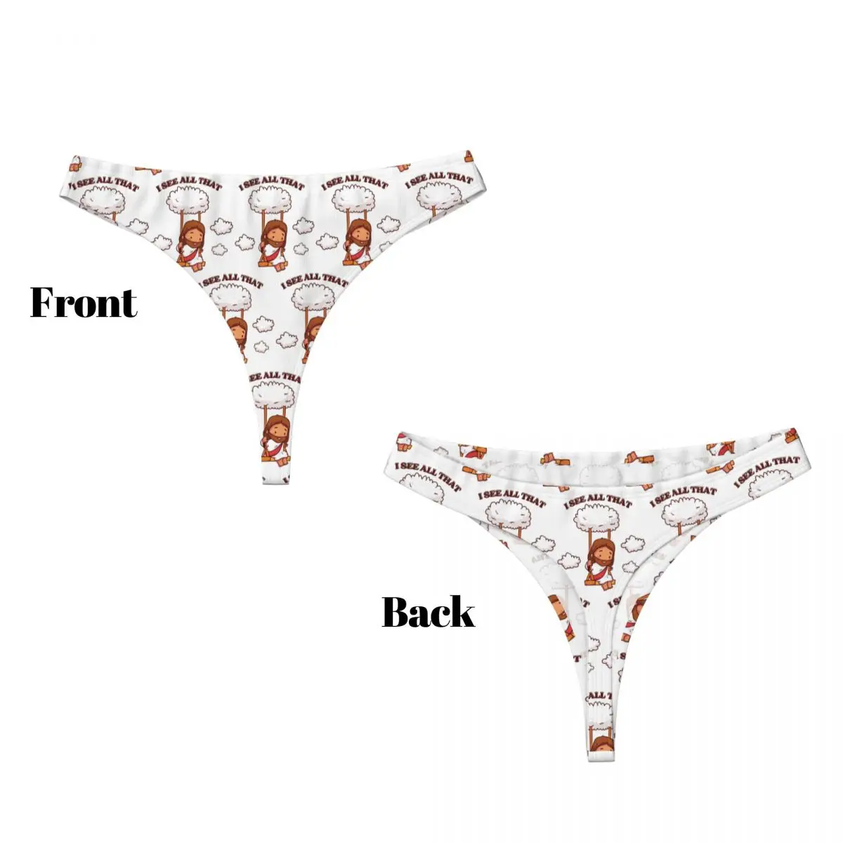 Custom I See All That Cute Jesus On A Cloud Swing G-string Panties Breathable Women Stretch Thongs Comfort Underwear