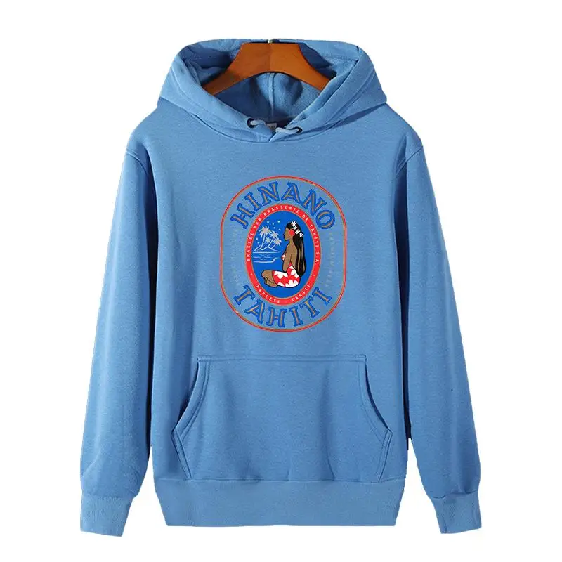 Classic Harajuku graphic thick sweater hoodie Hinano Beer Papeete Tahiti Polynesia Hooded sweatshirts winter fleece