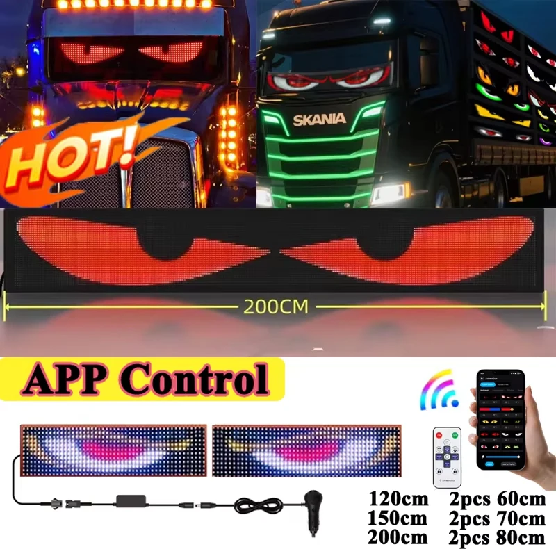 

APP Remote Control LED Truck Car Devil Eye Light Scrolling Pixel Panel For Board Windshield Free Custom Text 12V 24V 60/70/80CM