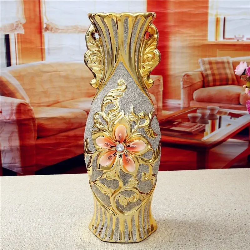 Grand Decorative 60 Cm Ceramic Floor Vase Luxury Gold Interior Creative Flower Vase Plant Pot Jarron Home Decor Aesthetic AA50VA