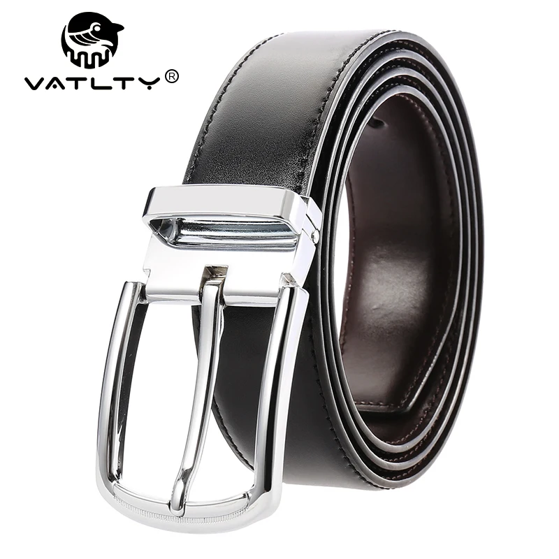 VATLTY New Men's Leather Belt 130cm Natural Cowhide Trousers Belt Silver Alloy Buckle Casuals Brown Belt Male Waistband Gift