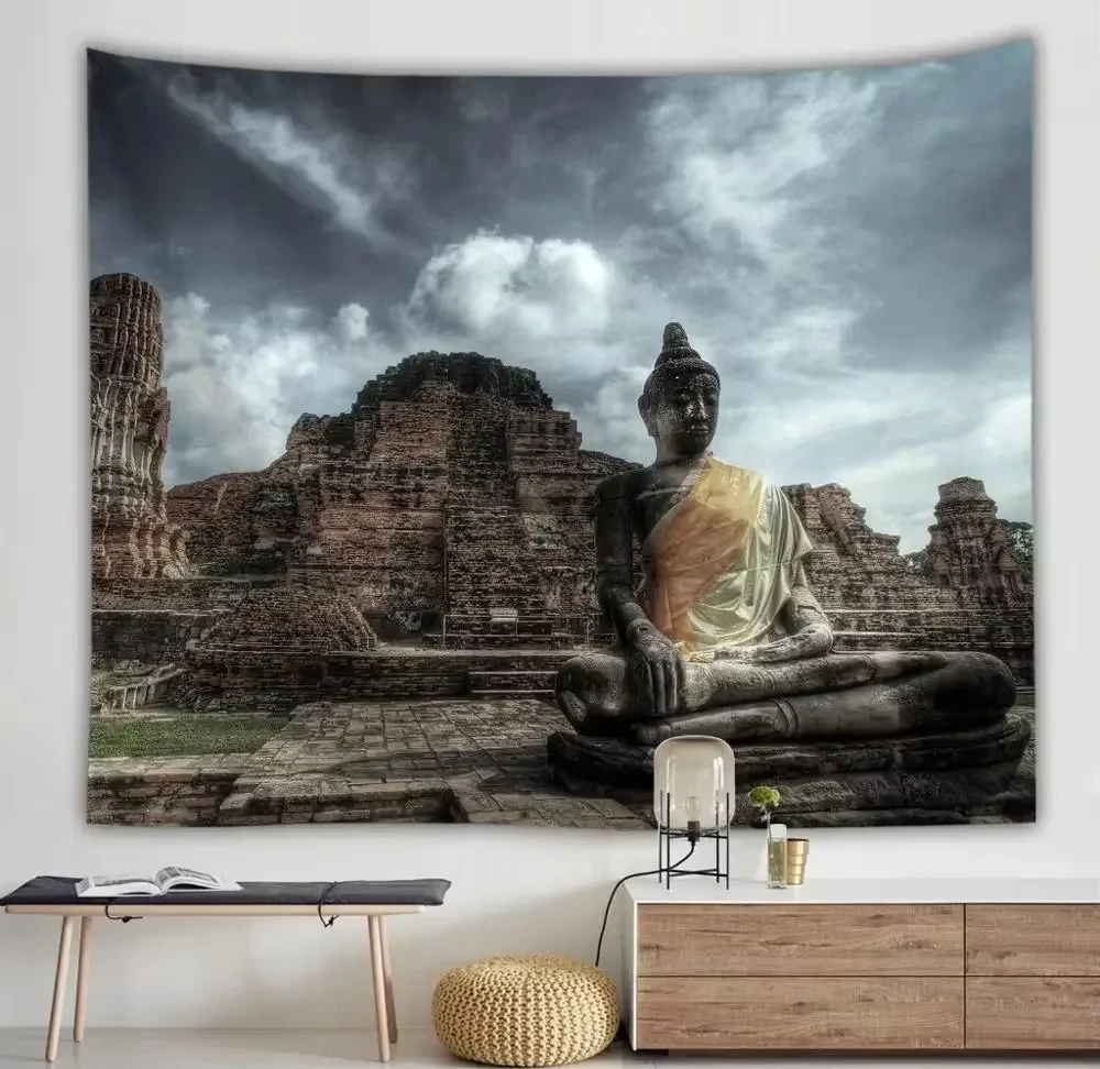 بوذا تمثال نسيج التوأم الهبي الجدار الشنق المفرش رمي غطاء البوهيمي الشاطئ حصيرة الملابس ديكور فني المنزل نسيج