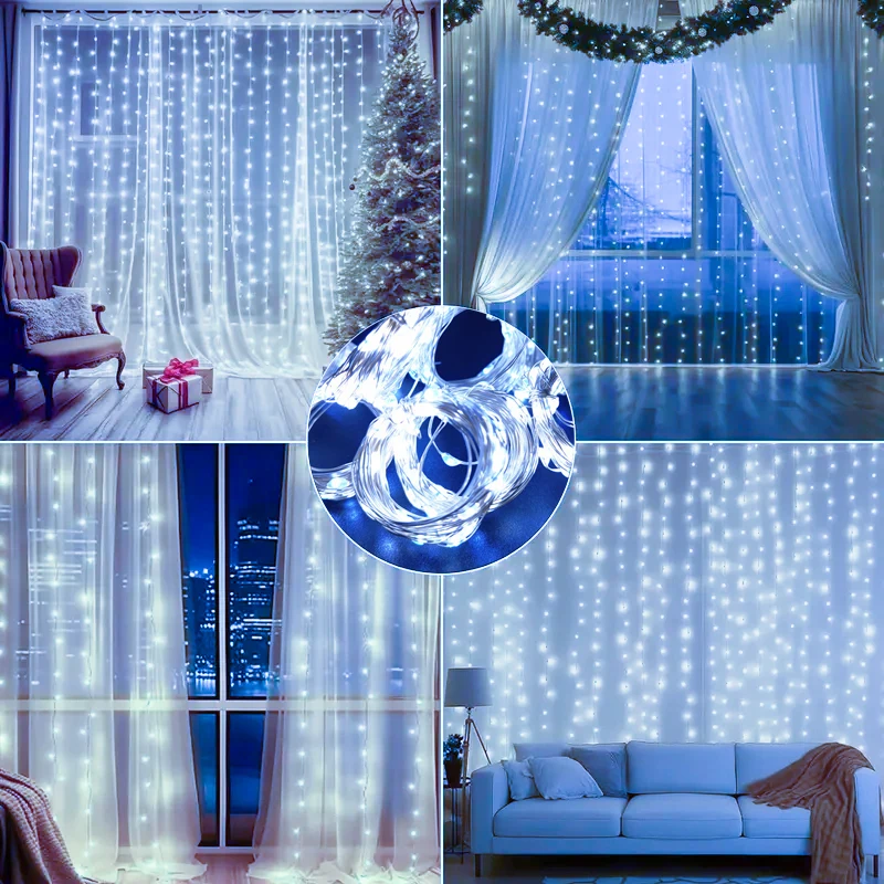 LED Garland Curtain Lights 8 modalità USB Remote Control Fairy Lights String Wedding Christmas Decor per la casa camera da letto lampada di capodanno