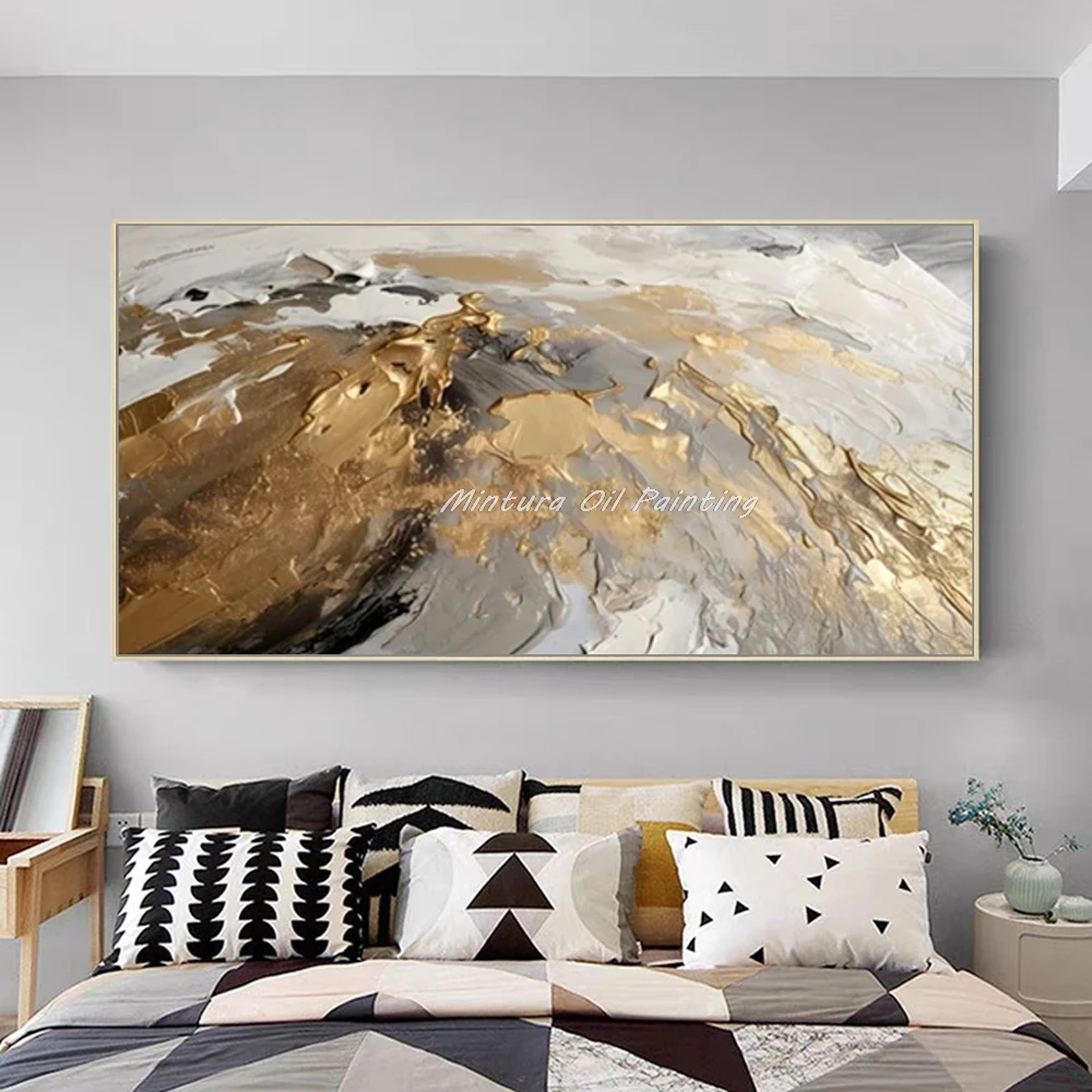 Mintura,Handpainted Gold Oil Paintings on Canvas Abstract Posters Modern Home Decor Wall Art Pictures for Living Room Decoration