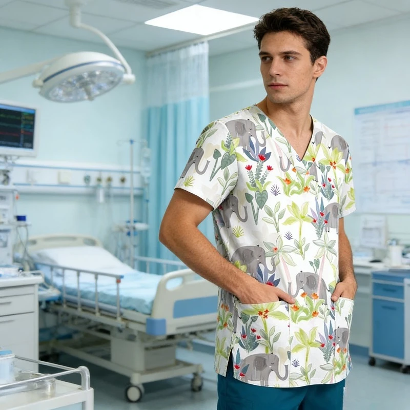 

Printed V-neck Elastic Quick Drying Set, Unisex Pediatric Clinic Hand Wash Clothes, Universal Medical Staff Uniforms