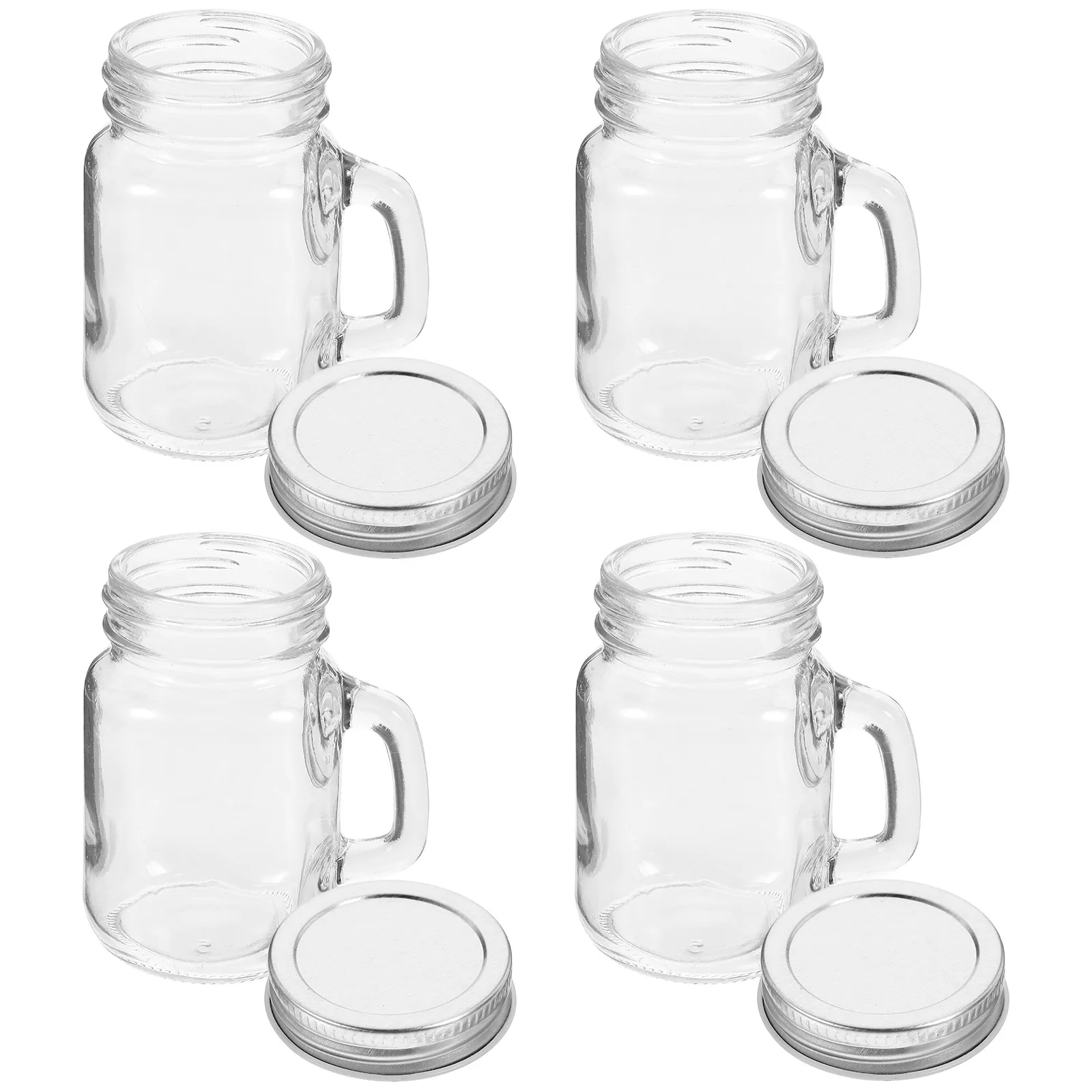 

4 Pcs Mini Jars Drinking with Handles Glass Lid Jam Bottles Frosted Clear Lids Sealing Household