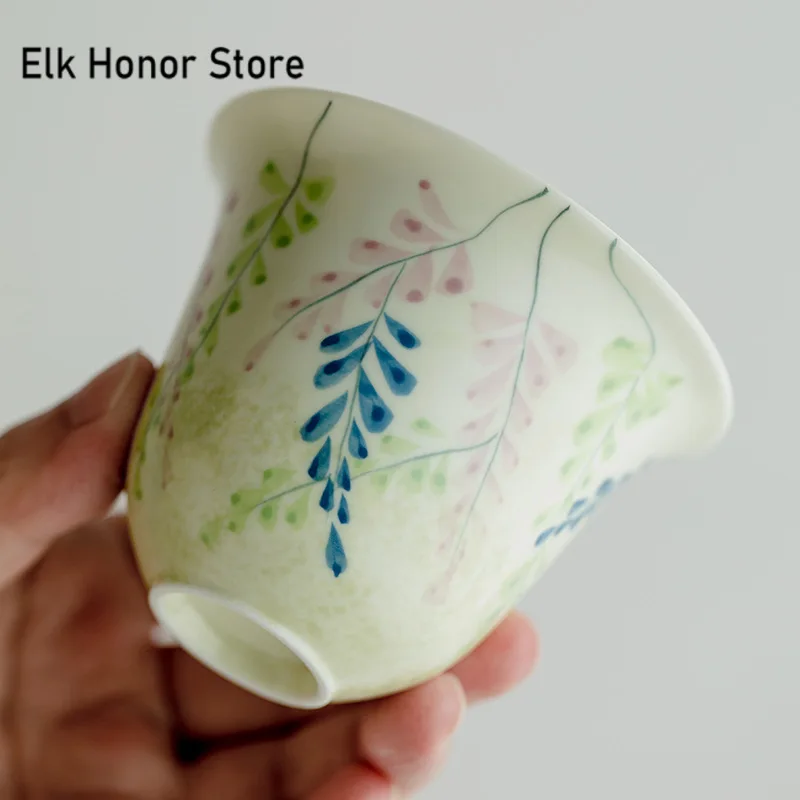 125ml Pure Handpainted Wisteria Flower Ceramic Gaiwantea Brewing Cup Tea Tureen Household Tea Maker Cover Bowl Teaset Decoration