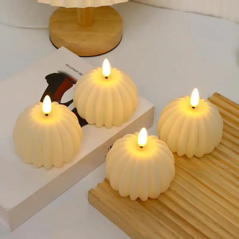 Electronic Pumpkin Candles LED Flameless Candle Lights Decor Pumpkin Shape Celebration Decoration for Pumpkin-Themed Parties