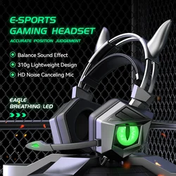E-sport Wired Headphone Cool Eagle Eye Design LED Breathing Light Headset For PS4 PS5 Xbox PC With HD Mic Cat Ear Gaming Headset