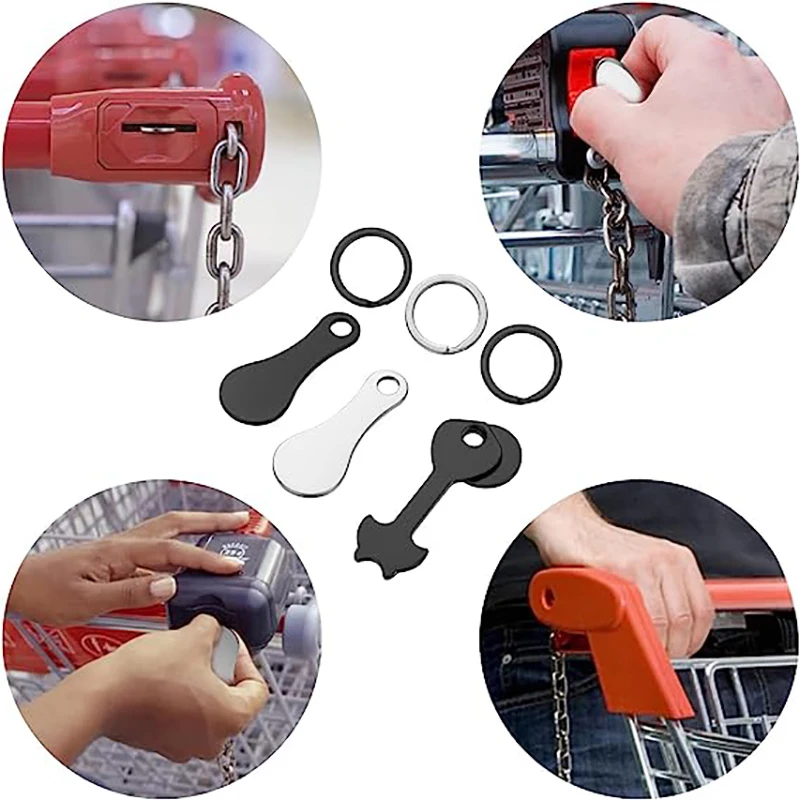 Trolley Cart Tokenrings Keychains Portable Quarter Holder Keychain Stainless Steel Removable Shopping Trolley Token Coin Keyring