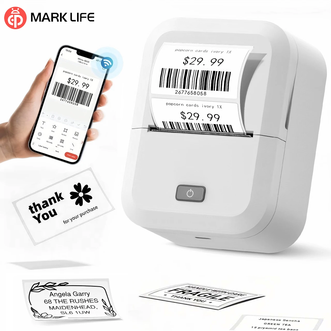 Marklife X2 Portable Mini Thermal Label Printer Support 20-57mm Sticker Self-adhesive Printer Machine 2 Inch RFID Label Maker