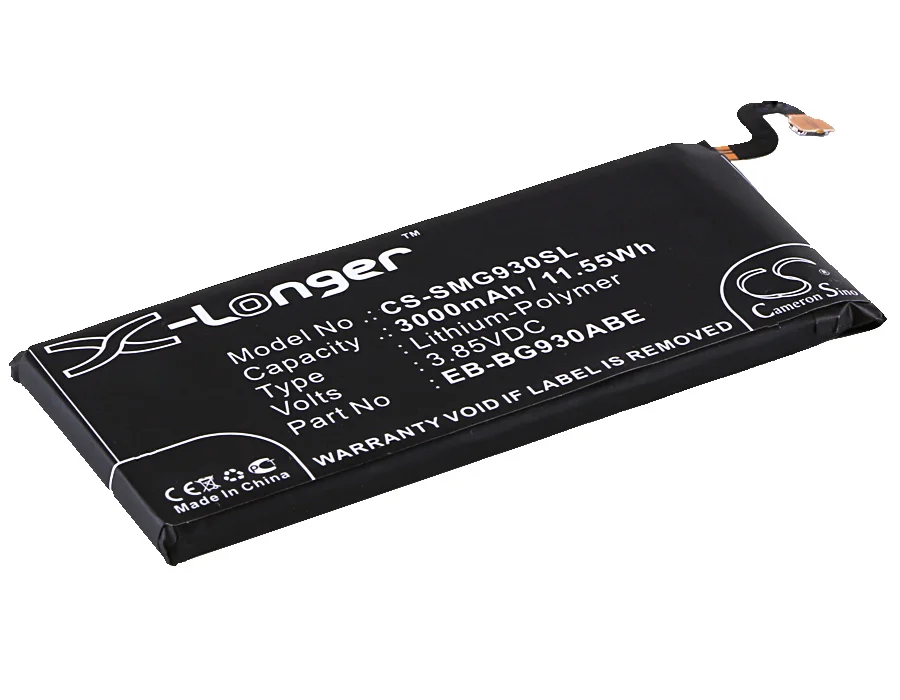 CS Replacement Battery for Samsung Galaxy S7,SM-G930A,SM-G930F,SM-G930P,SM-G930T,SM-G930V,Ga PN:EB-BG930ABE 3000mAh / 11.55Wh
