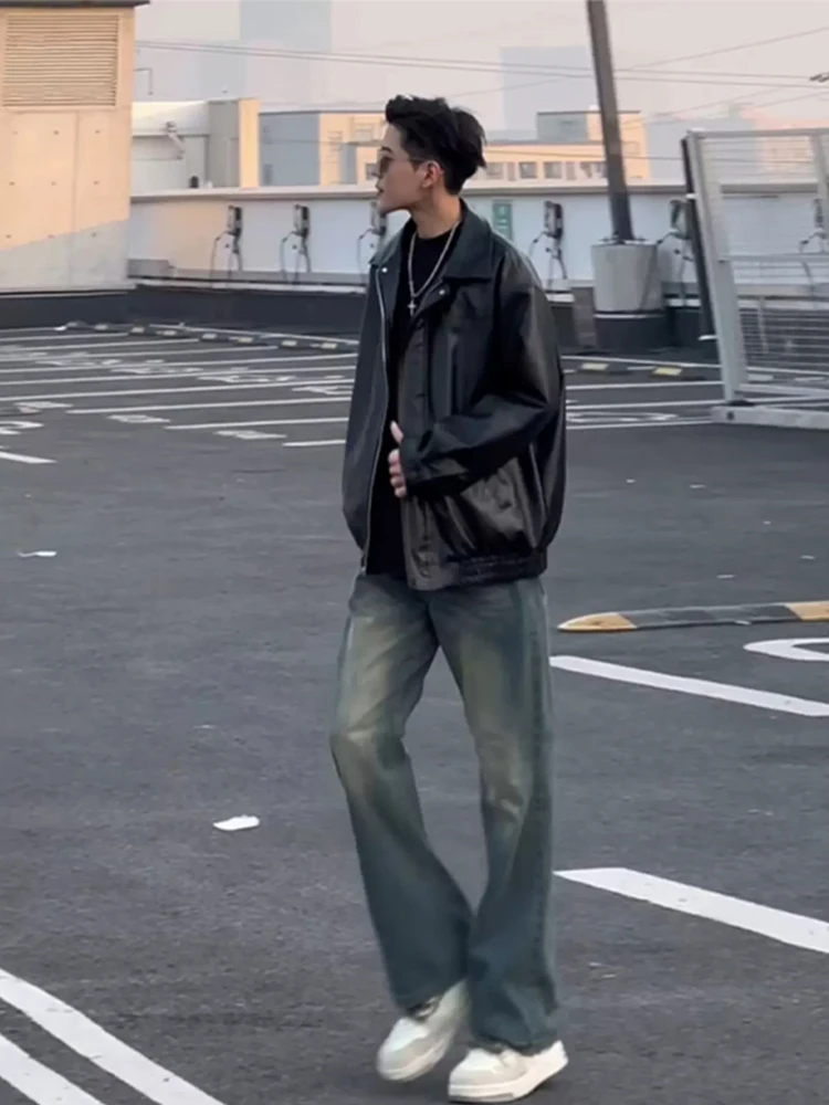 

Bla ort Leather Jaet Men's Spring Autumn American Cool Sli High-End Motorcycle Clothes Cleanfit Harington Jaet