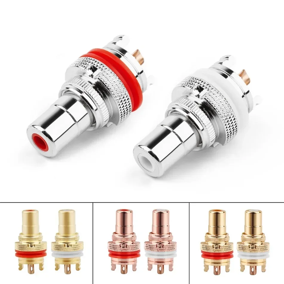 

RCA Connector Female Socket Chassis Speaker Connectors Bright Dumb Rhodium Plated Copper 32mm HiFi White Red Audio Jack