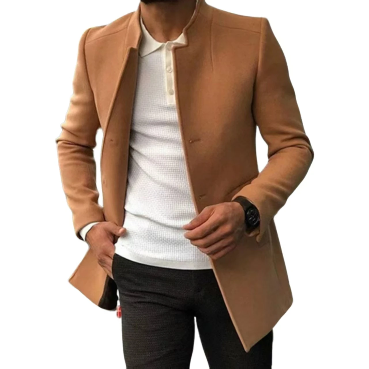 

Formal Jacket with Peak Lapel for Celebrities Man Trench Coat Notched Lapel Single Breasted Stage Costume Business Activities