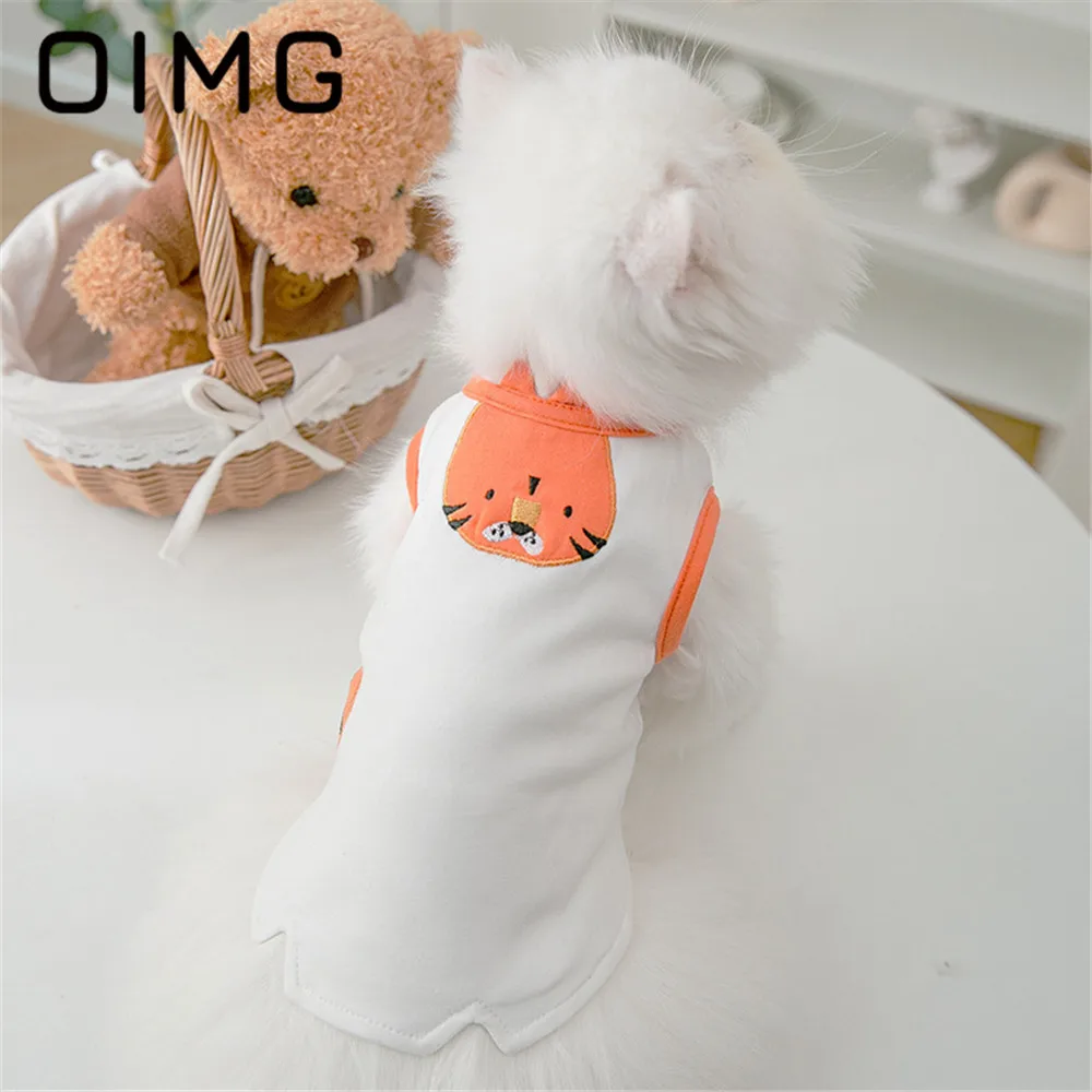 

OIMG New Small Dogs T-Shirt Chihuahua Bichon Embroidery Cute Little Tiger Vest Kitten Puppet Puppy Thin Section Pet Cat Clothes