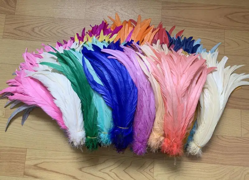 Rooster Tail Feathers 1200pcs 25-30CM /10-12inch Natural  Plumes Orange Black Red DIY Cock Clothing Jewelry Accessories Party