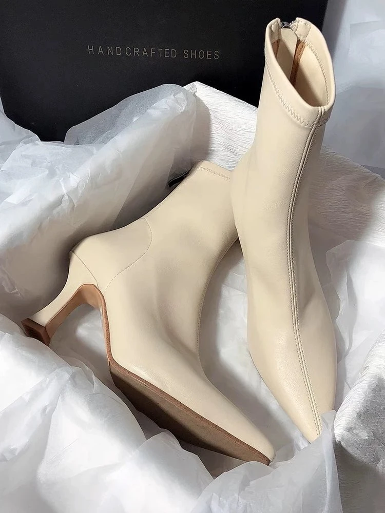 Fashionable Fashionable Thin-heeled Ankle Boots, 2026 New Style, Elegant Pointed Toe, Back Zipper, Versatile Stretchy Slim Boots - Aliexpress Deal