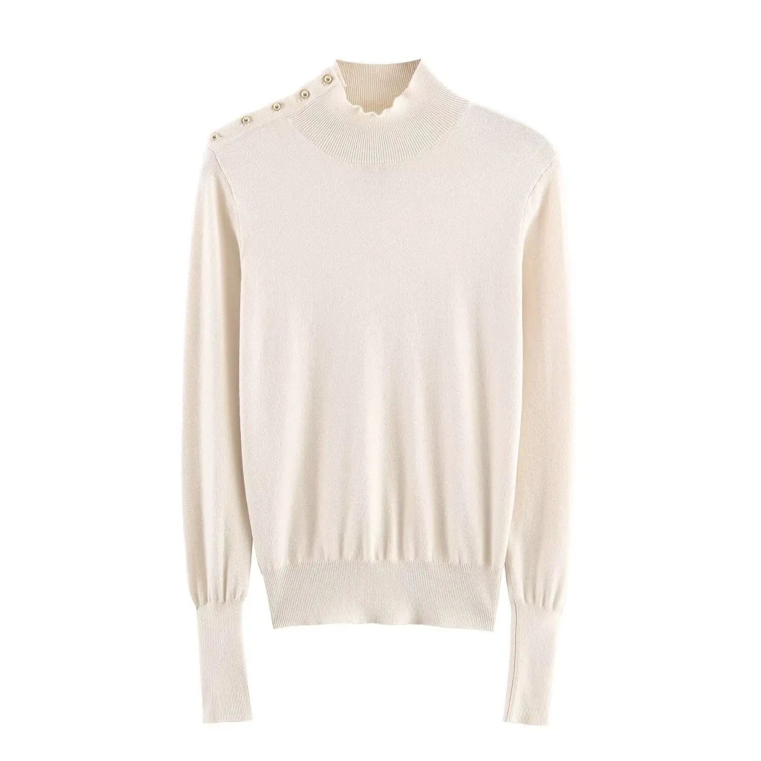 Faionable camisola de malha com botões outono nova chegada roupas femininas design versátil fibra de poliéster longo sve