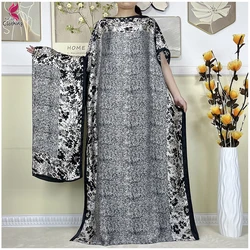 New Style High-Quality For Women Silk Dress Muslim Summer Loose Print Femme Short Sleeve Robe 2024 African Abaya Casual Clothing