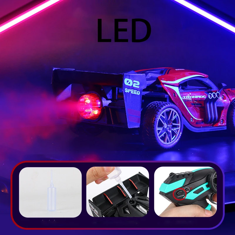 1:18 RC Auto Speelgoed Drift Legering Model Hoge Snelheid Racing Led 2.4G Afstandsbediening Elektrische Spray Speelgoed Voor Kinderen Kids jongens Geschenken F0