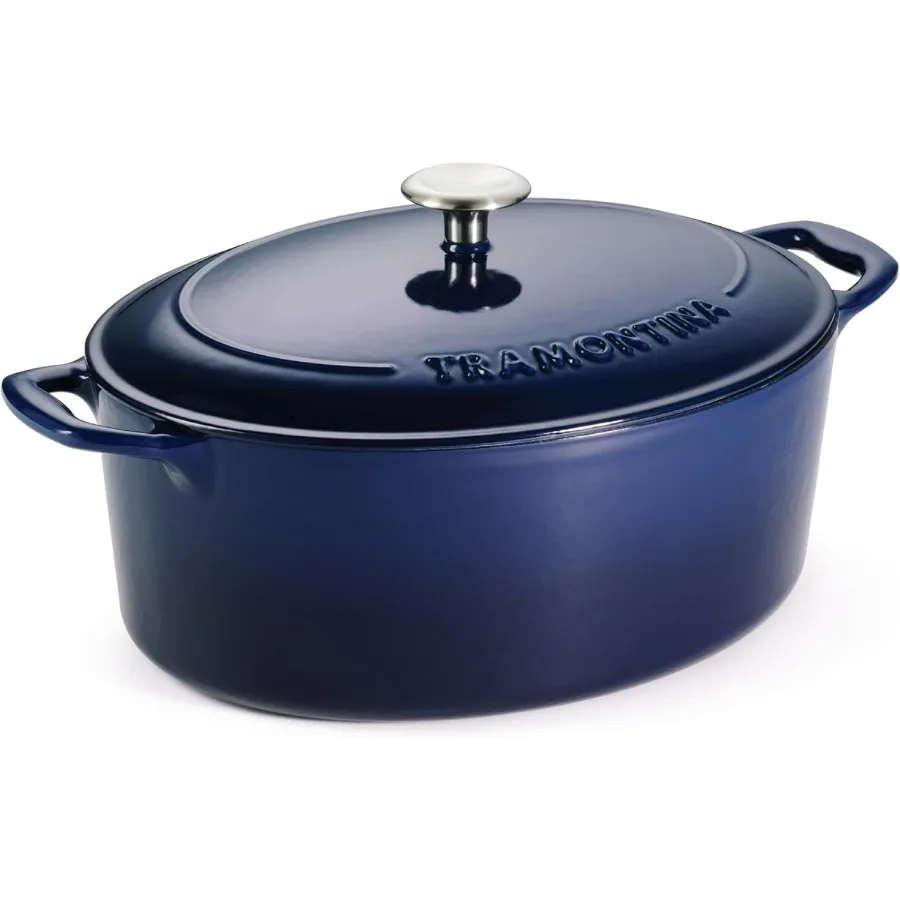 وعاء فرن هولندي بيضاوي من الحديد الزهر المطلي بالمينا من بيستو مع غطاء، كبير 7 كوارت، أزرق #2