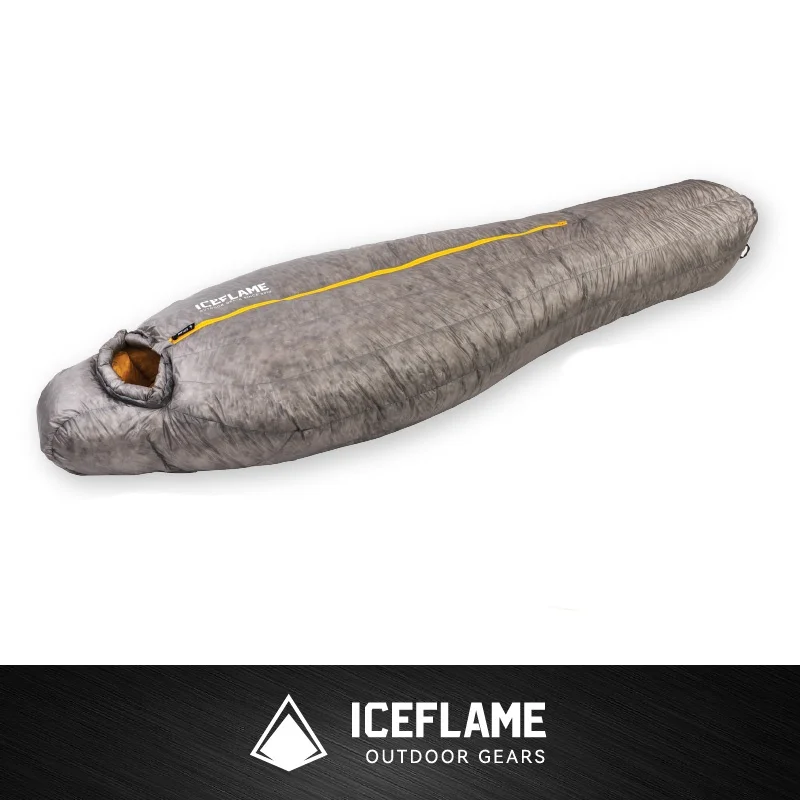 

ICE FLAME Camping Mummy Gray Down Sleeping Bag Outdoor Ultralight 10D Unisex Sleeping Bag Traveling Hiking Mountain Climbing