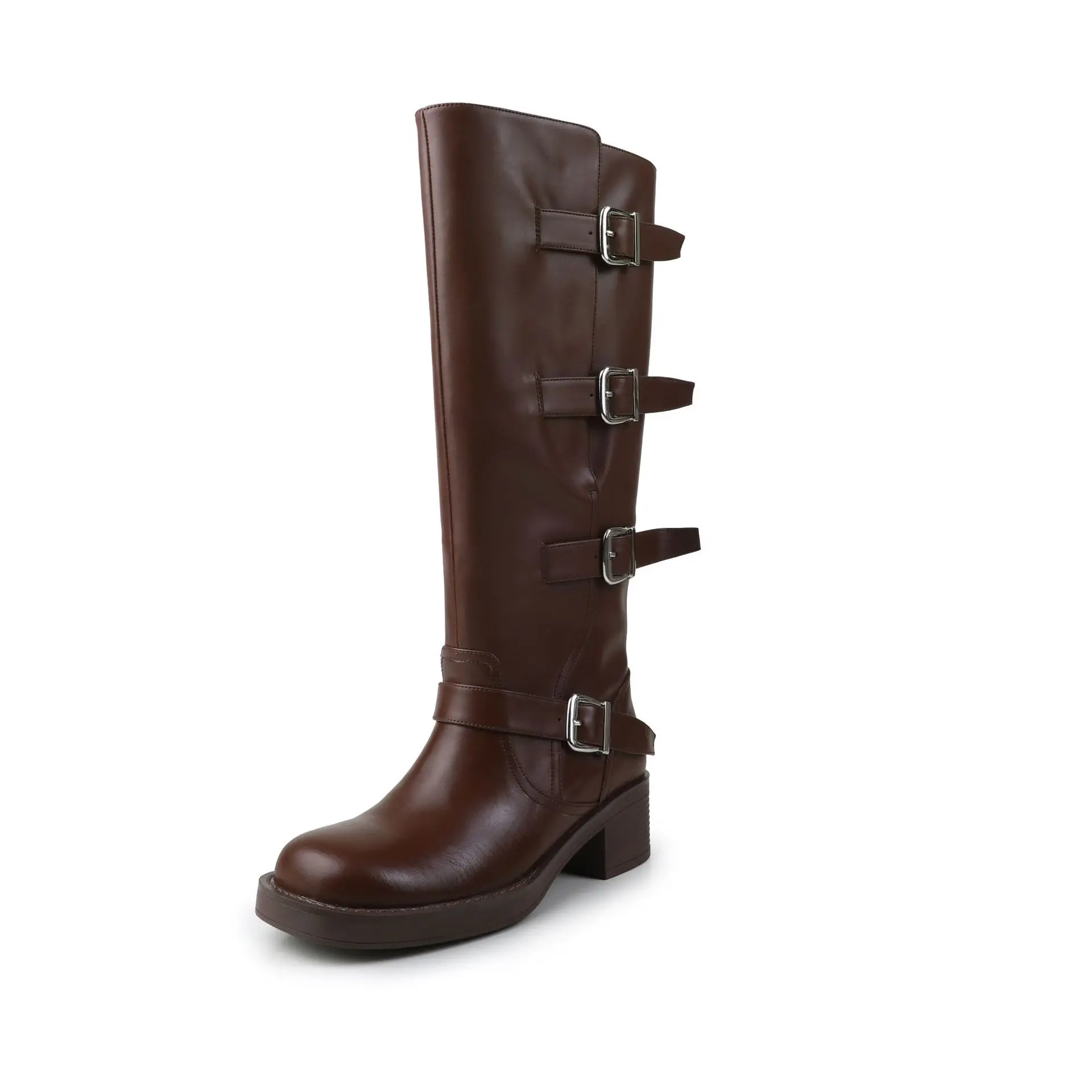 Arden Furtado Genuine Leather Woman Boots Knee High Platform Trend Punk Gothic New Rock Brown Women's Shoes Motorcycle Footwear