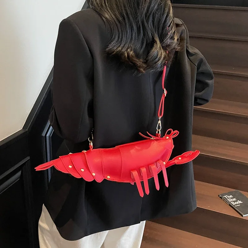 Fashion Solid Color PU Zipper Commuting Sweet Crossbody Bags 2026 High Quality Lobster Shape Niche Rivet Ladies Shoulder Bags