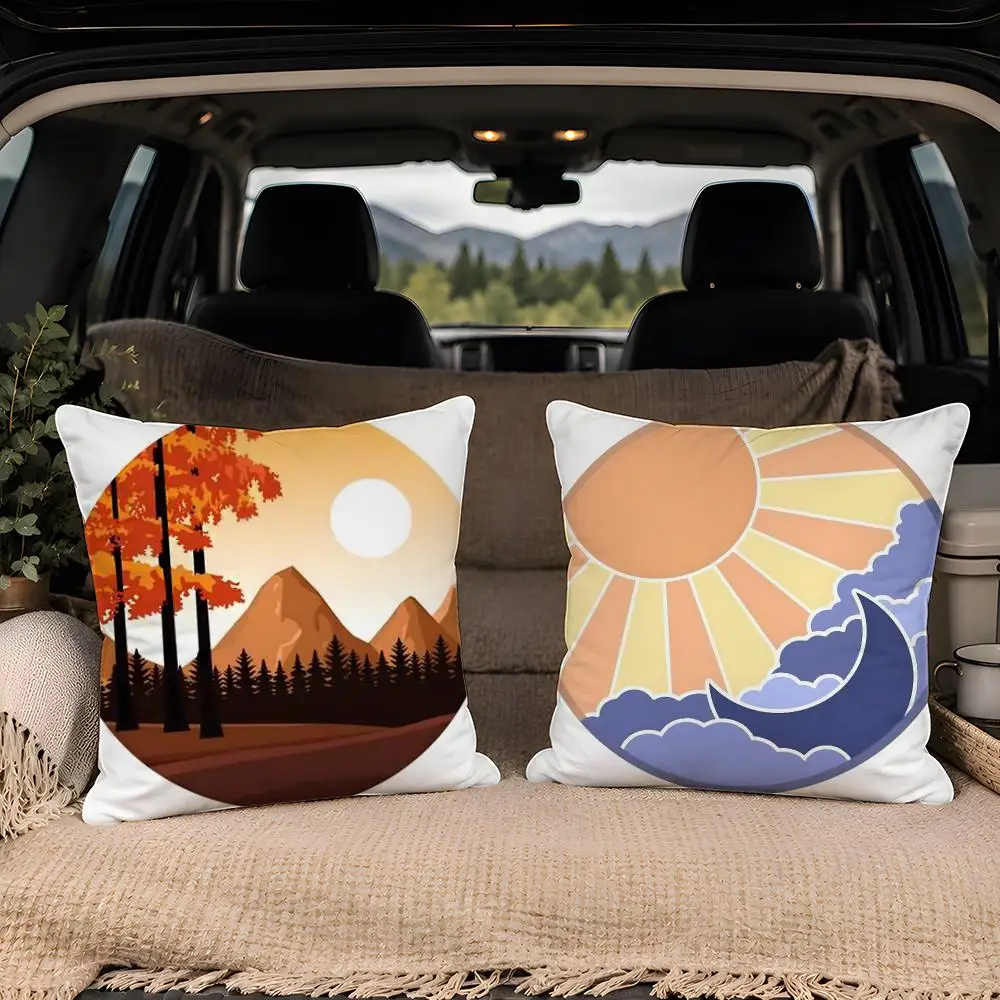 Classic Sunrise Cartoon  Soft Plush  Double Print and Invisible Zipper for Sofa Home Car Use Cushion Cover