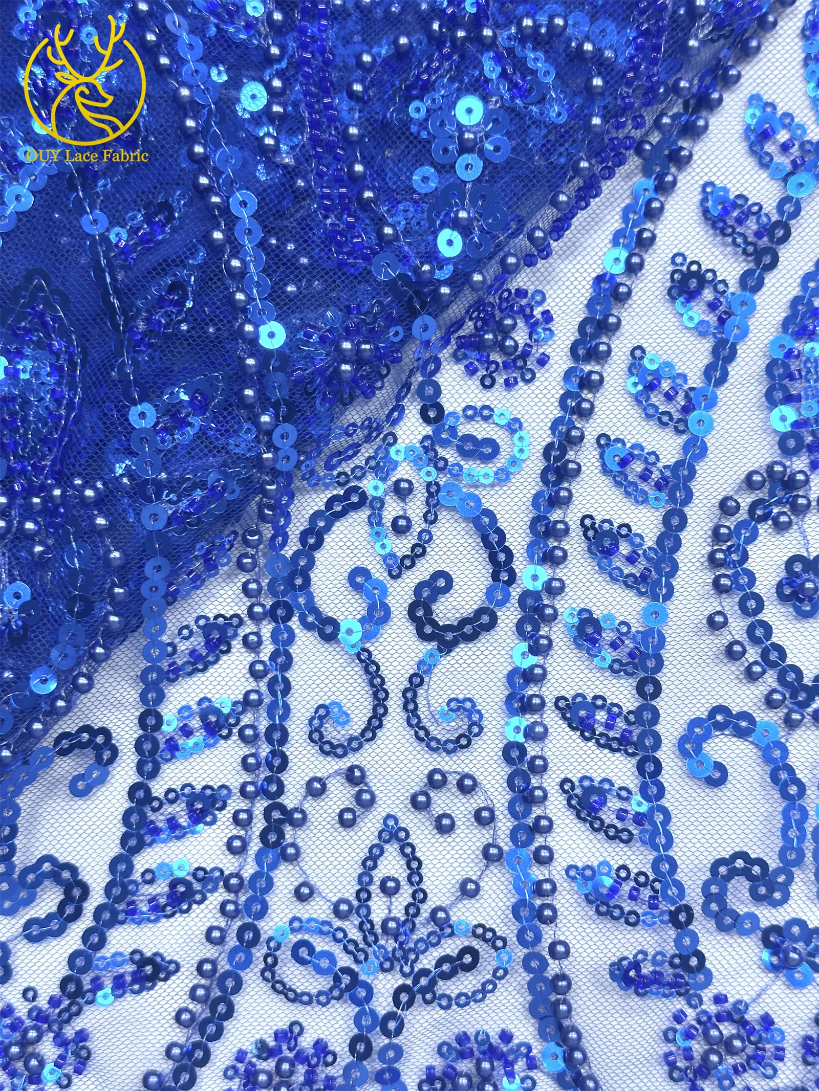 Afrikanischer Perlenstickerei-Spitzenstoff 2026 Neuestes Design Frankreich Nigeria Pailletten Tüll-Spitzenstoff für Damen Hochzeits- und Abendkleider – Detail 23