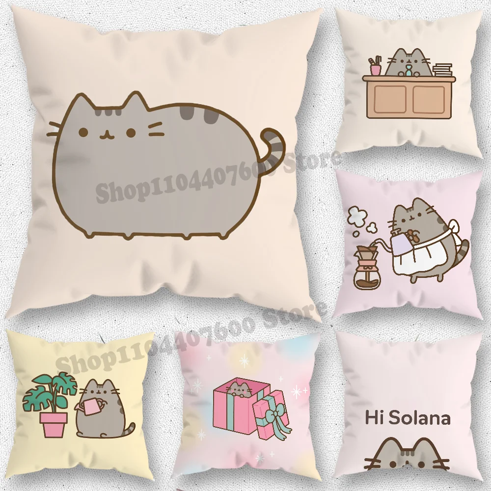 Kawaii Cat P-PusheenS Pillow Case For Home Bedroom Room Decoration Living Room Sofa Cushion Cover Suitable