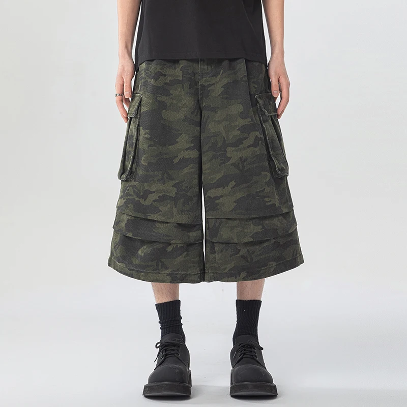

Мужские укороченные шорты в американском стиле, камуфляжные, свободного кроя, повседневные, рабочие, с эффектом потертости, прямые, летние
