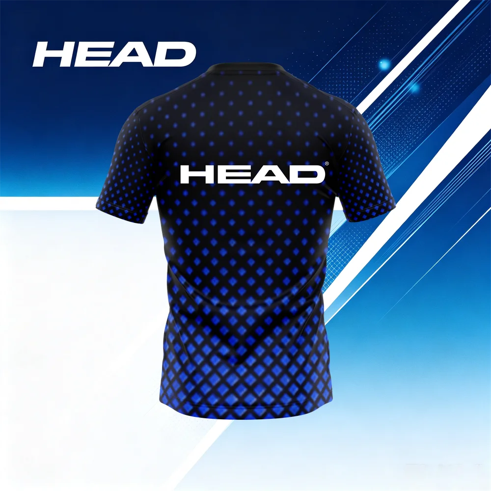HEAD Men's Tennis T-Shirt Black Blue Diamond Gradient Dot Print Short Sleeve Sports Tee Athletic Training Top Casual Gym Wear