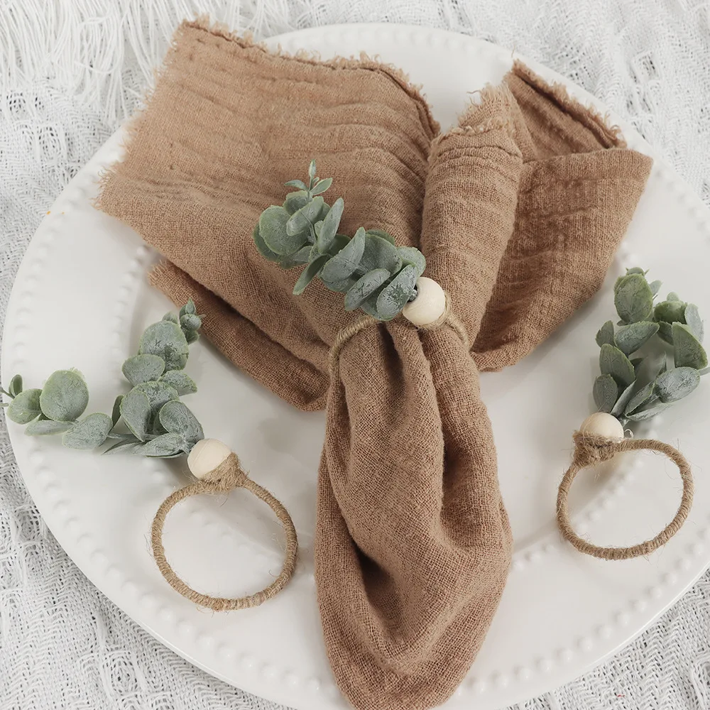 

12/1Pc Eucalyptus Leaves Napkin Ring Wedding Napkin Holder Buckles with Wood Bead Easter Home Table Decor Birthday Party Supplie