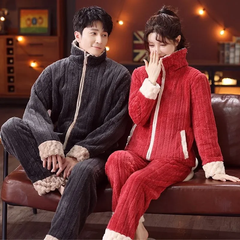 

Autumn winter Couple suit Add fleece to thicken zipper Warm comfortable and loose Can worn outside Pajamas loungewear pajamas