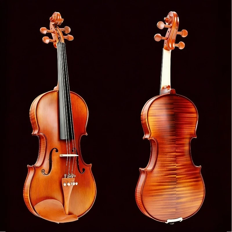 2026 Neue 4/4 3/4 1/2 1/4 1/8 Handgefertigte Gestreifte Violine Dunkelbraune Geflammte Holzvioline mit Koffer, Bogen und Zubehör