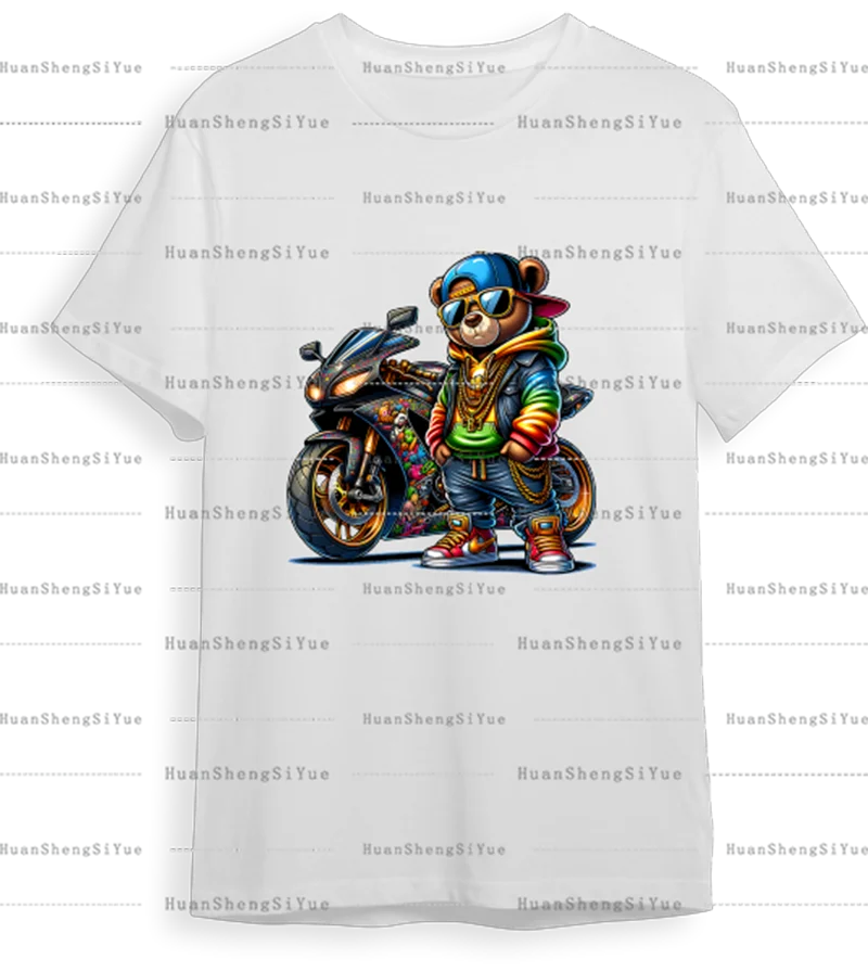 دراجة نارية تيدي بير نمط نقل الحرارة التصحيح الكي ملصق الملابس DTF موضة تي شيرت هوديي سترة ذاتية الصنع التصحيح ملصق Pa #2