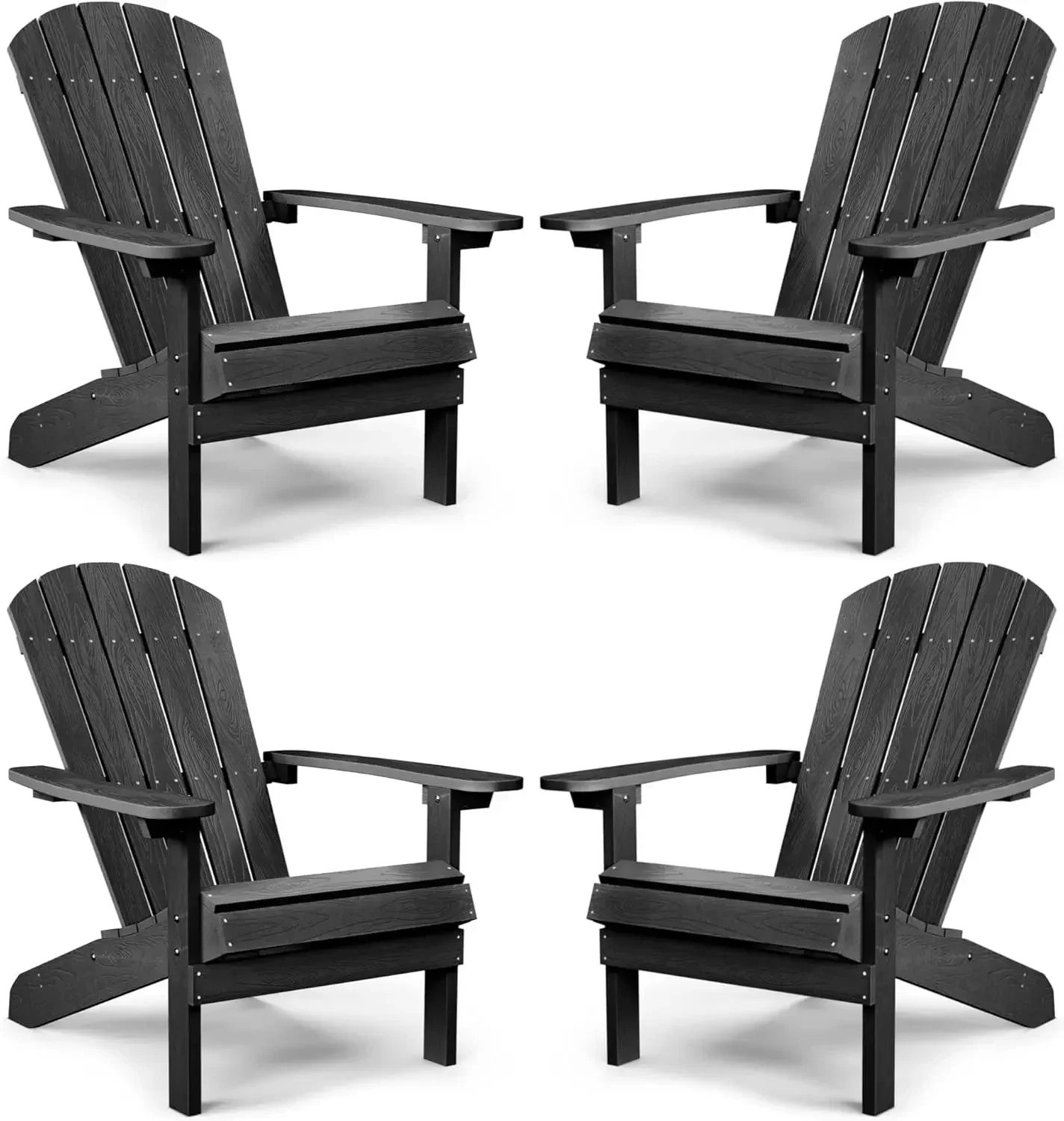 

Adirondack Chairs Set of 4 Plastic Weather Resistant-Black, Modern Poly Lumber Outdoor Chairs Like Real Wood