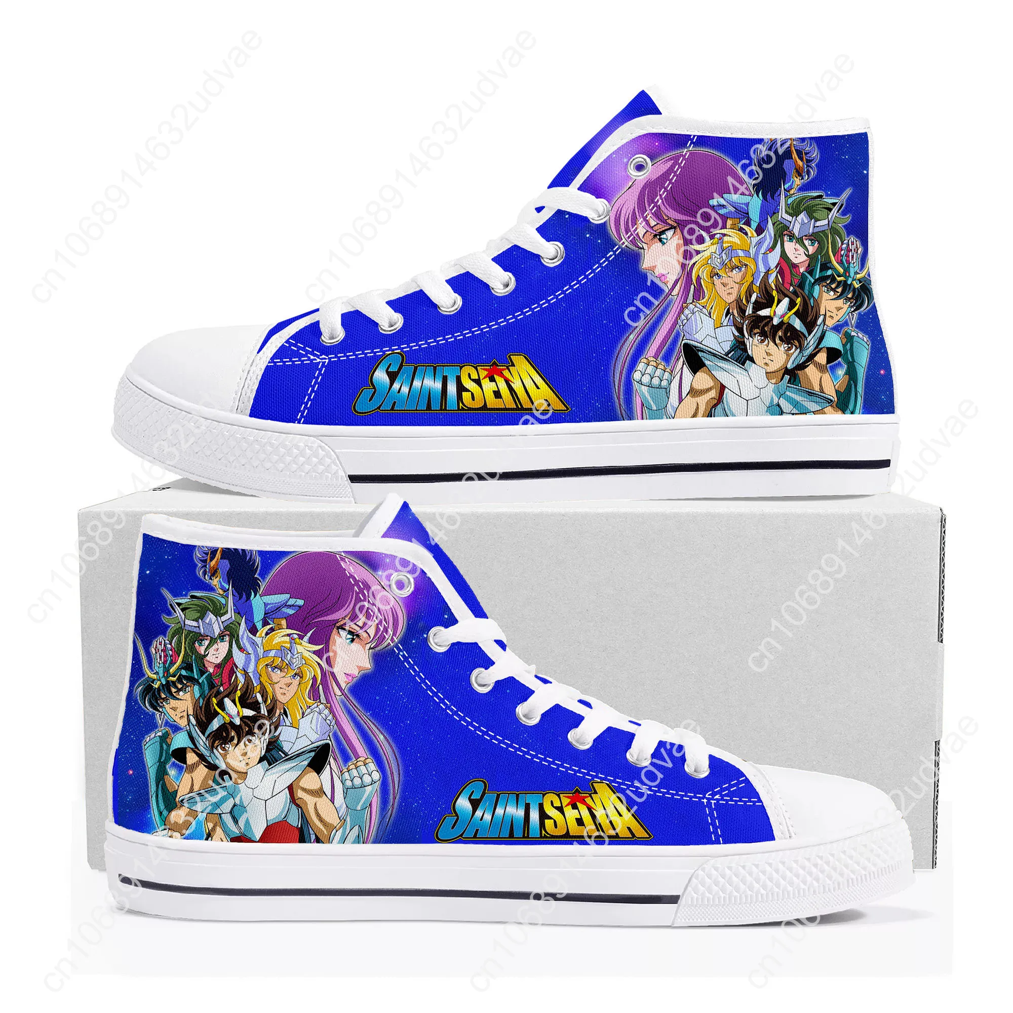 Saint Seiya Cartoon High Top Sneakers High Quality Mens Womens Teenager Canvas Sneaker Casual Couple Shoes Custom White Shoe