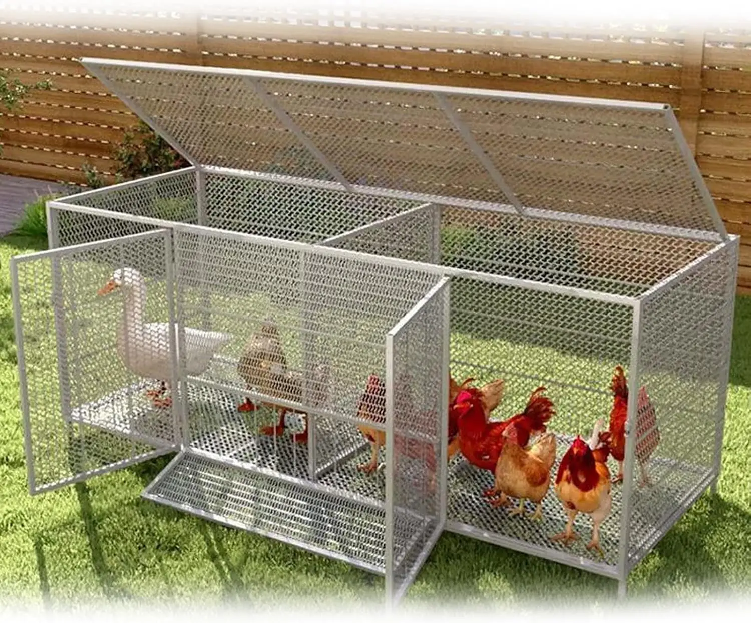 Heavy-Duty Predator-Proof Chicken Coop - Large Outdoor Poultry Run for Chickens & Geese, Reinforced Steel Wire Mesh, 31x22x24in,