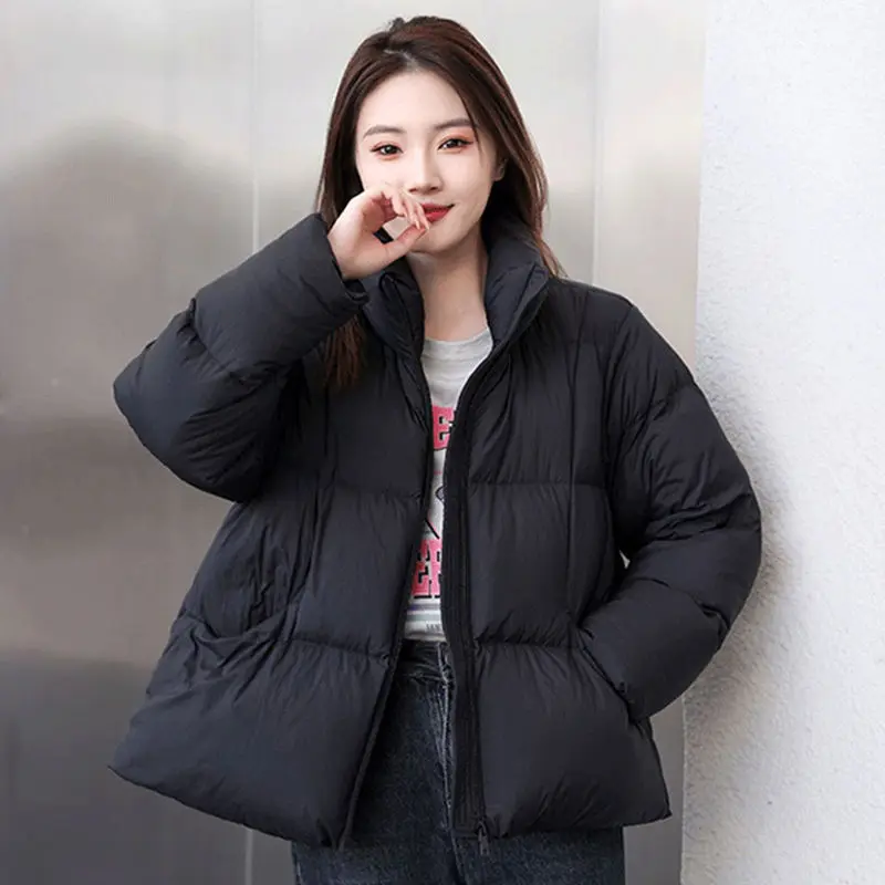 Autumn Winter Fashion Long Sleeve Solid Stand Collar Parkas Women\'s Clothing Korean Button Warm All-match Simplicity Trend Tops