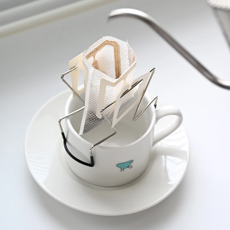 (.) Cafe Drip Bag Holder Stainless Steel Outdoor Japanese Style Hanging Ear Coffee Filter Holder Portable Stand view 4
