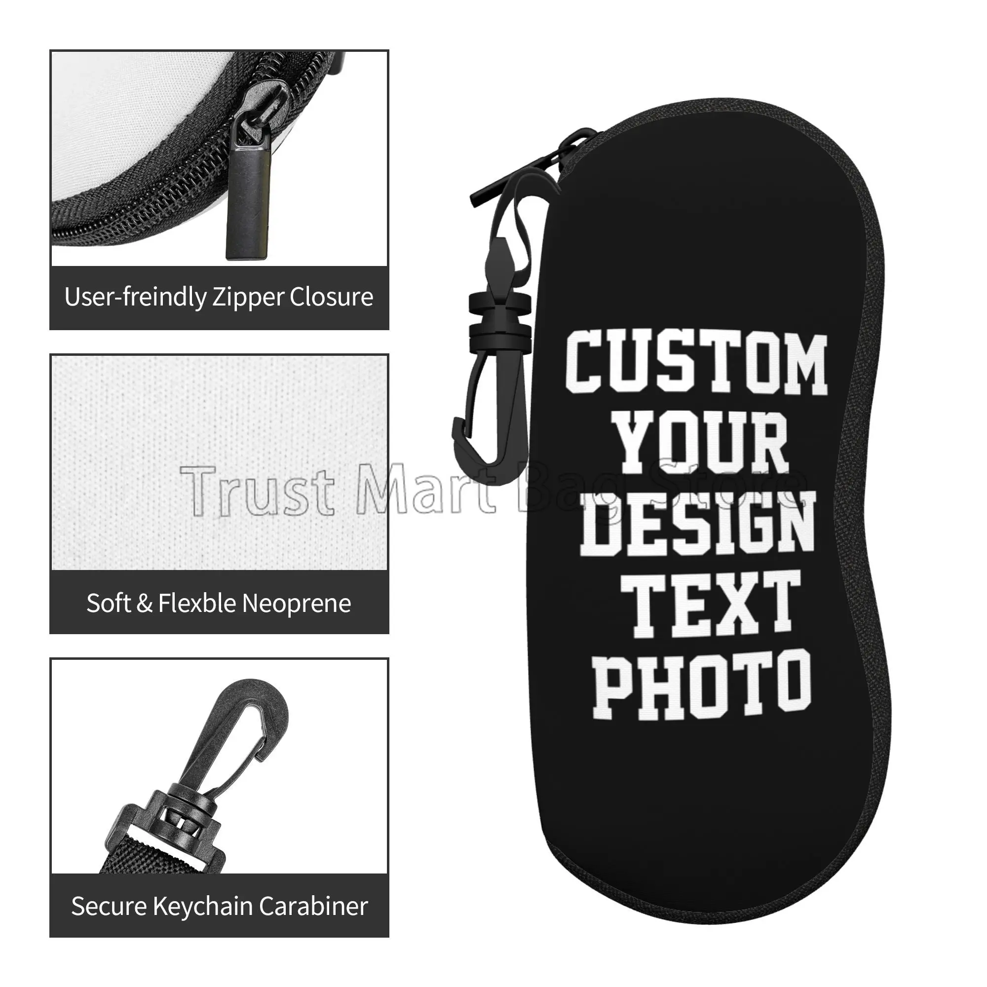 Custom Eyeglasses Case Add Your Image Text Logo Personalized Ultra Light Portable Sunglasses Case with Clip Gift for Women Men